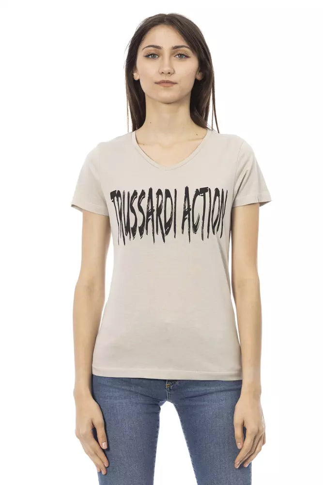 Trussardi Action T-Shirt Femme Beige en Coton - Chic et Polyvalent