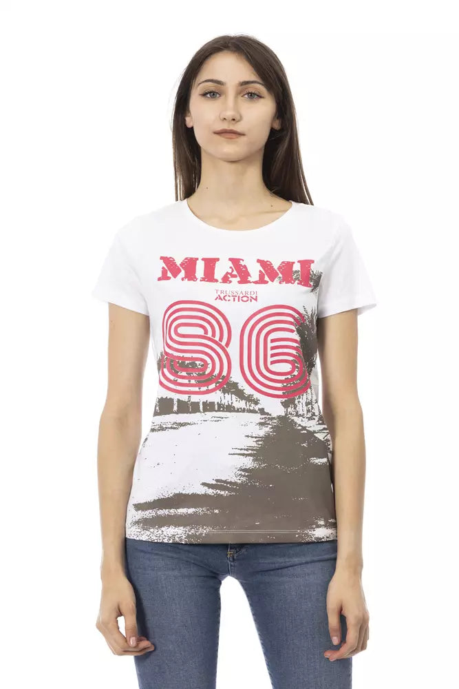 Trussardi Action T-shirt Femme Blanc en Coton avec Imprimé Audacieux