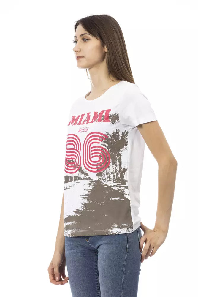 Trussardi Action T-shirt Femme Blanc en Coton avec Imprimé Audacieux