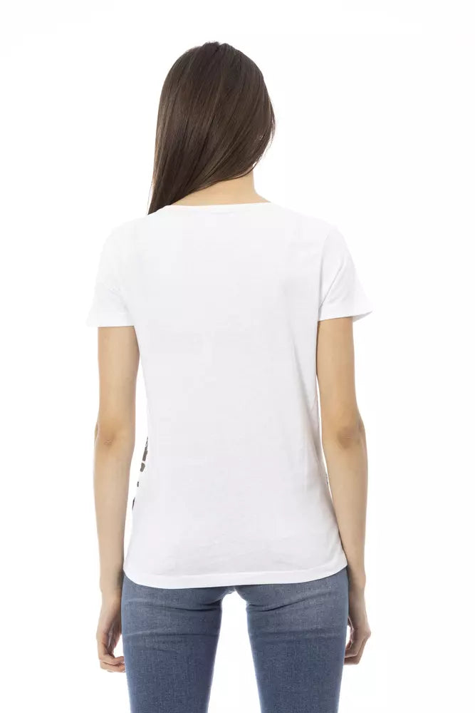 Trussardi Action T-shirt Femme Blanc en Coton avec Imprimé Audacieux