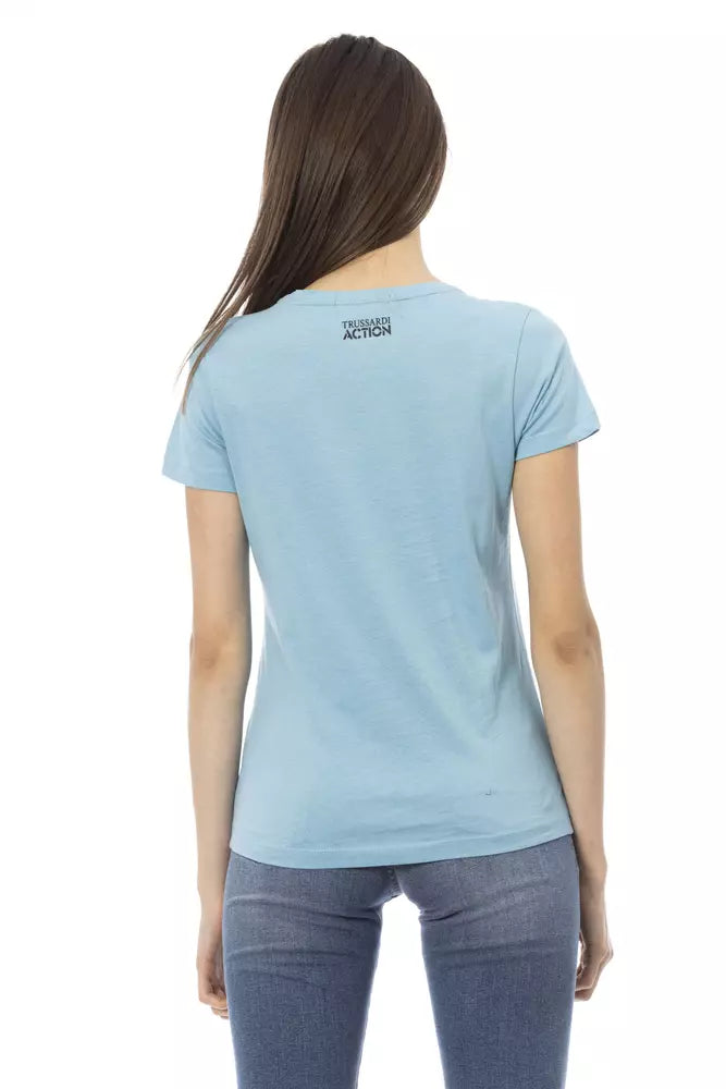 T-shirt Femme Trussardi Action en Coton Bleu Clair