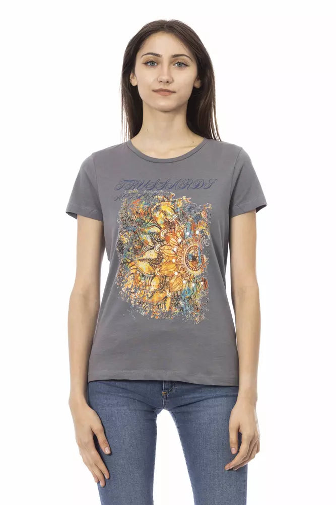 Trussardi Action T-Shirt Femme en Coton Gris - Style Chic Décontracté