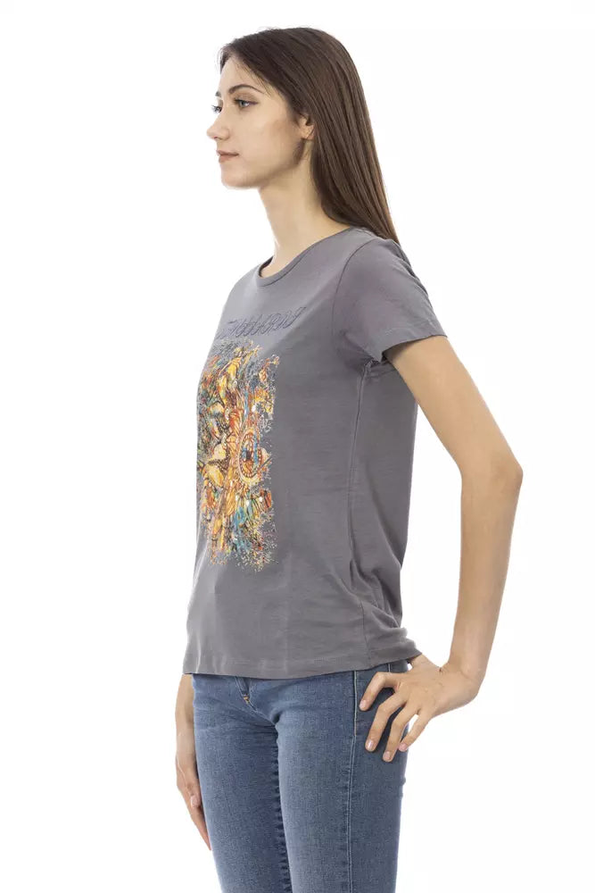 Trussardi Action T-Shirt Femme en Coton Gris - Style Chic Décontracté
