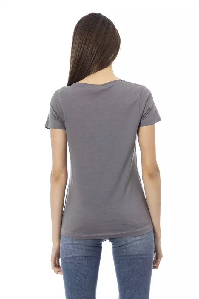 Trussardi Action T-Shirt Femme en Coton Gris - Style Chic Décontracté
