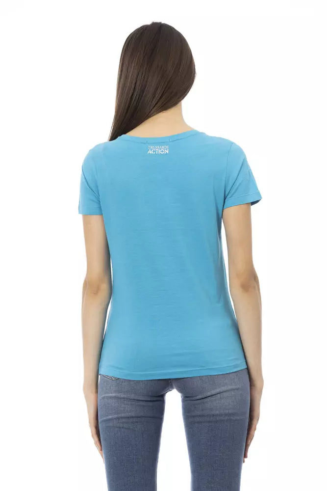 T-shirt Femme Trussardi Action en Coton Bleu Clair