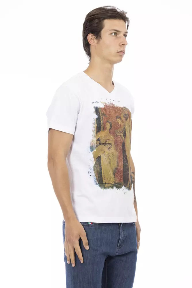 T-shirt homme à col en V en coton blanc Trussardi Action