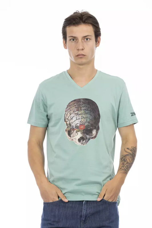 T-shirt à col en V pour homme en coton vert de Trussardi Action