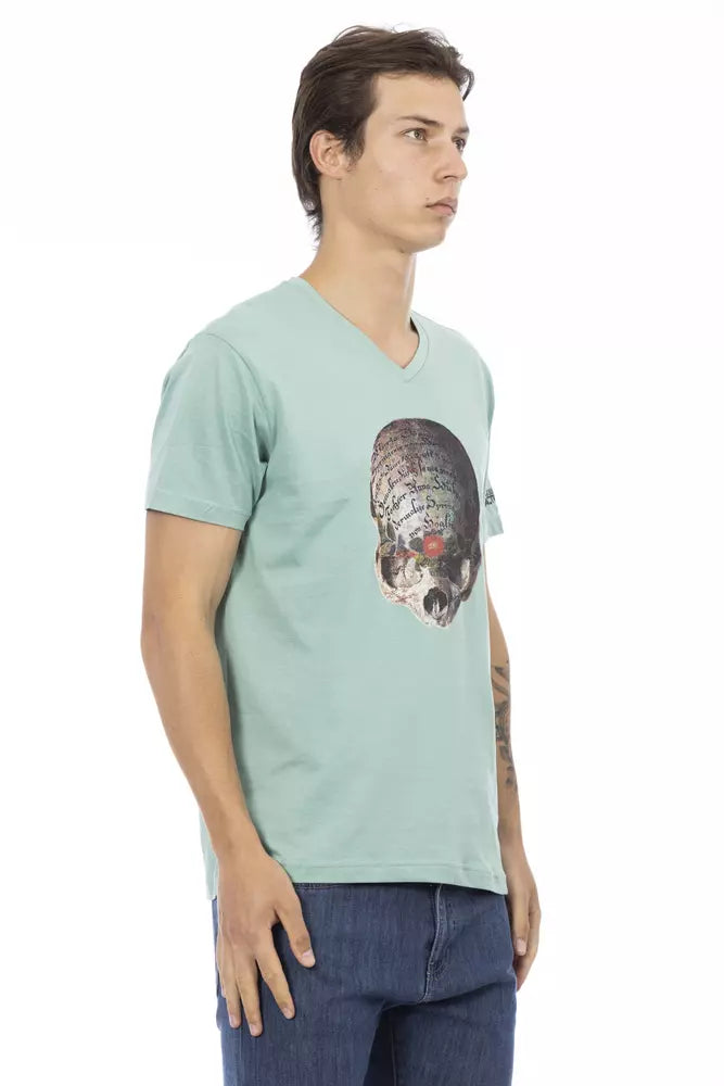 T-shirt à col en V pour homme en coton vert de Trussardi Action