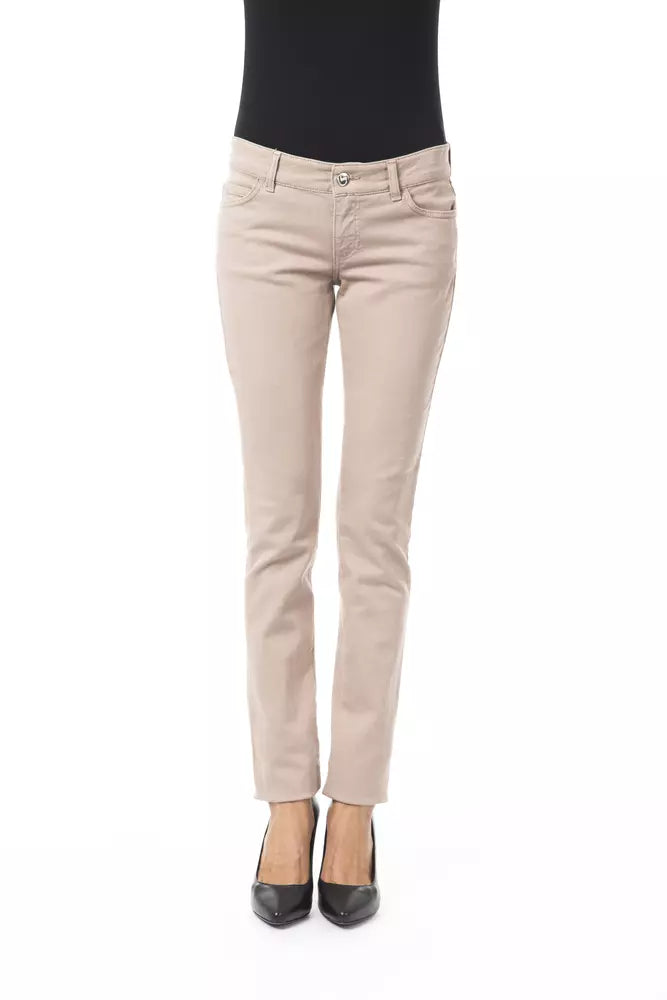 BYBLOS Beige Cotton Women Slim Pant - Élégance Moderne