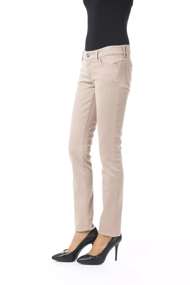 BYBLOS Beige Cotton Women Slim Pant - Élégance Moderne