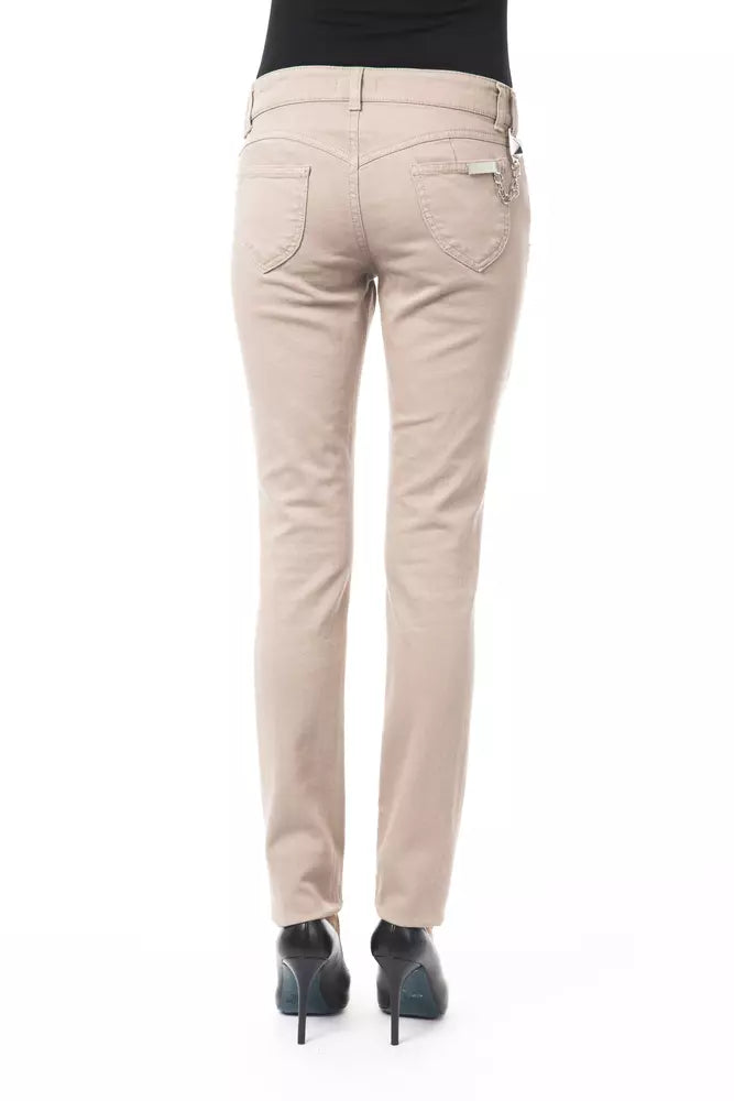 BYBLOS Beige Cotton Women Slim Pant - Élégance Moderne