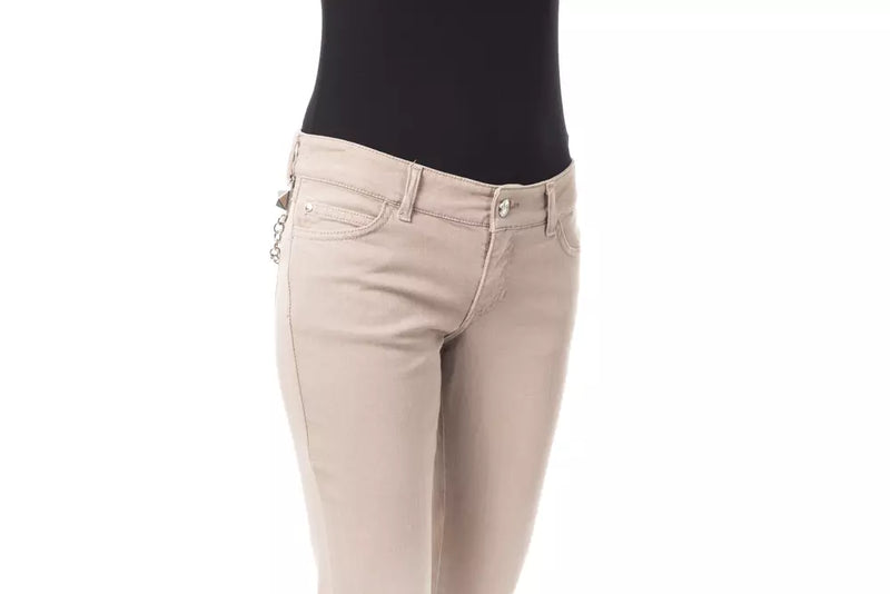 BYBLOS Beige Cotton Women Slim Pant - Élégance Moderne