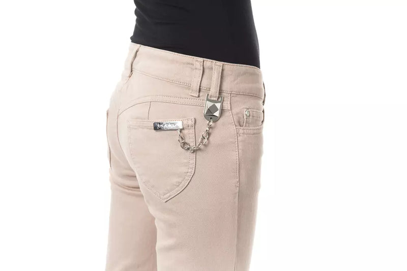 BYBLOS Beige Cotton Women Slim Pant - Élégance Moderne