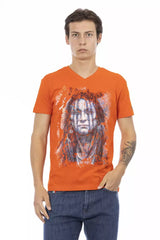 T-shirt homme à col en V en coton orange Trussardi Action