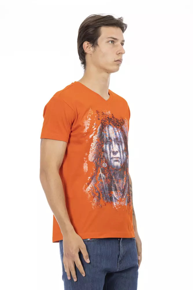 T-shirt homme à col en V en coton orange Trussardi Action