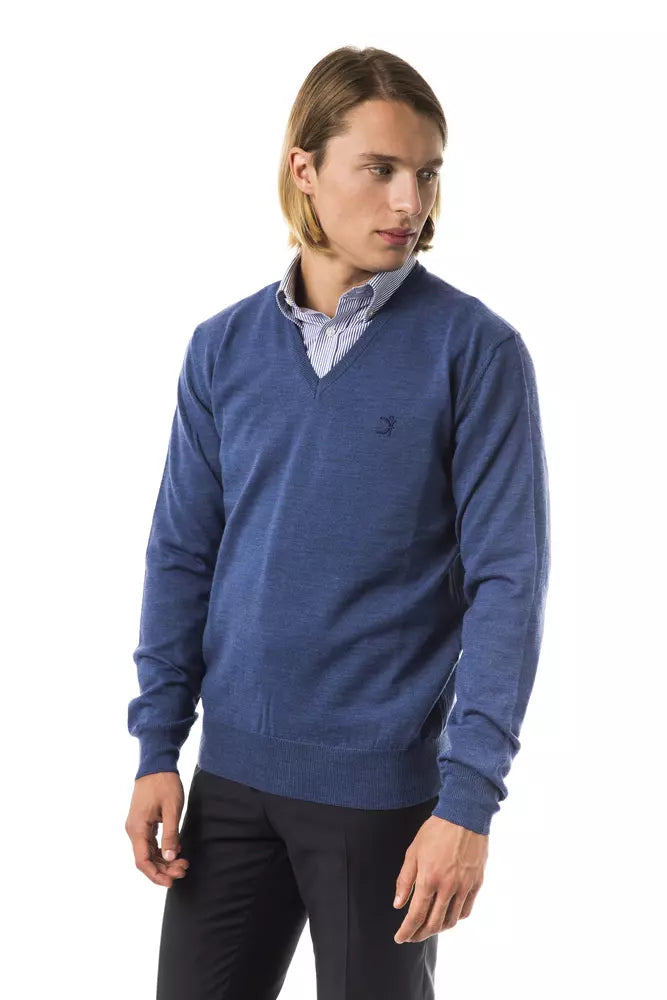 Pull en laine mérinos bleu pour homme Uominitaliani