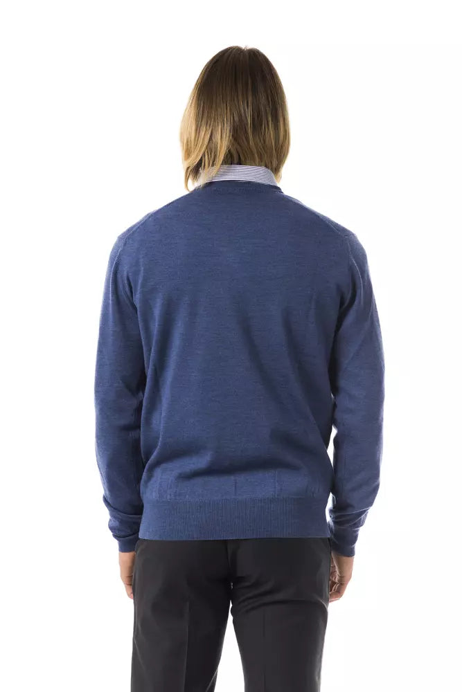 Pull en laine mérinos bleu pour homme Uominitaliani
