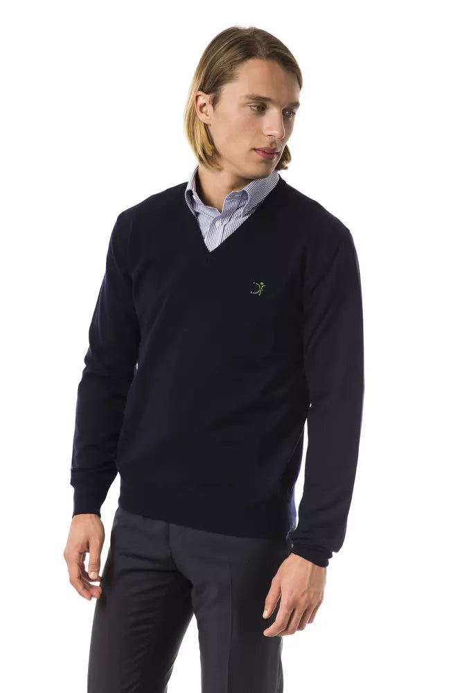 Pull en laine mérinos bleu pour homme Uominitaliani