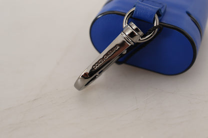Étui pour Airpods Dolce & Gabbana en cuir bleu avec logo en métal argenté