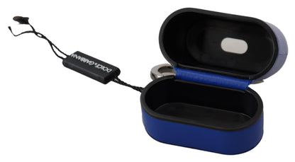 Étui pour Airpods Dolce & Gabbana en cuir bleu avec logo en métal argenté
