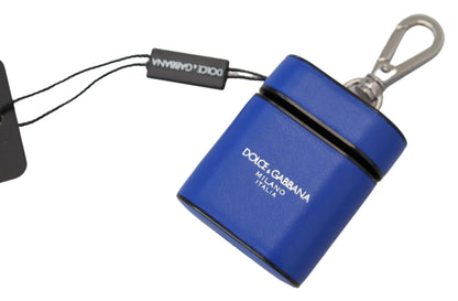 Étui pour Airpods Dolce & Gabbana en cuir bleu avec logo en métal argenté