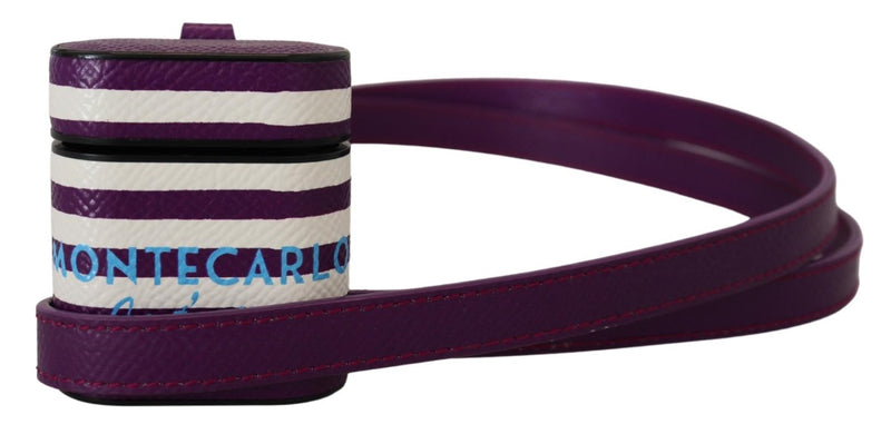 Dolce & Gabbana Purple Leather Strap Airpods Case with Gold Logo