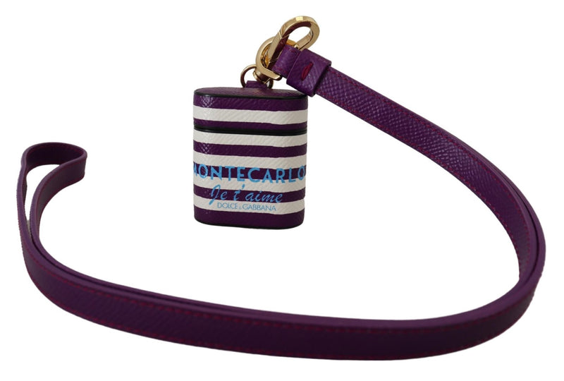 Dolce & Gabbana Purple Leather Strap Airpods Case with Gold Logo
