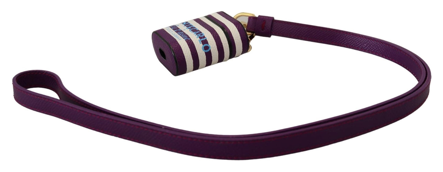 Étui pour Airpods Dolce & Gabbana avec bracelet en cuir violet et logo en métal doré