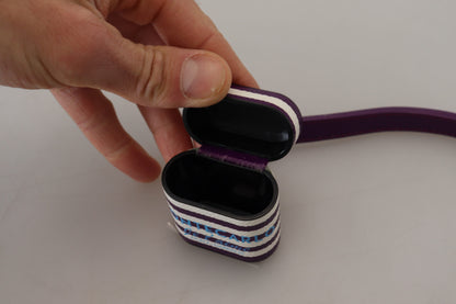 Étui pour Airpods Dolce & Gabbana avec bracelet en cuir violet et logo en métal doré