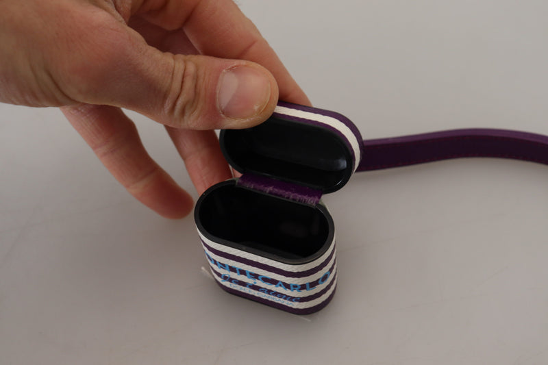 Dolce & Gabbana Purple Leather Strap Airpods Case with Gold Logo