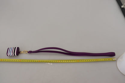 Étui pour Airpods Dolce & Gabbana avec bracelet en cuir violet et logo en métal doré