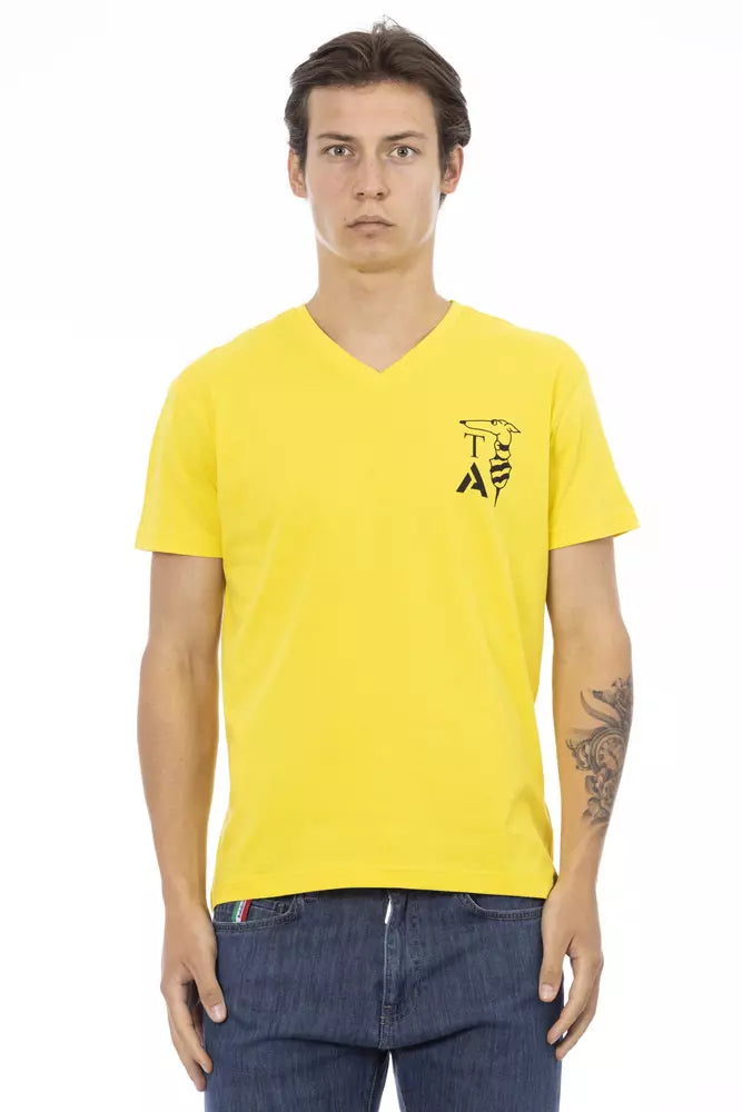 T-shirt Trussardi Action jaune en coton pour homme, col en V