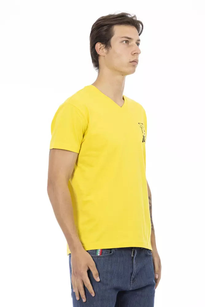 T-shirt Trussardi Action jaune en coton pour homme, col en V