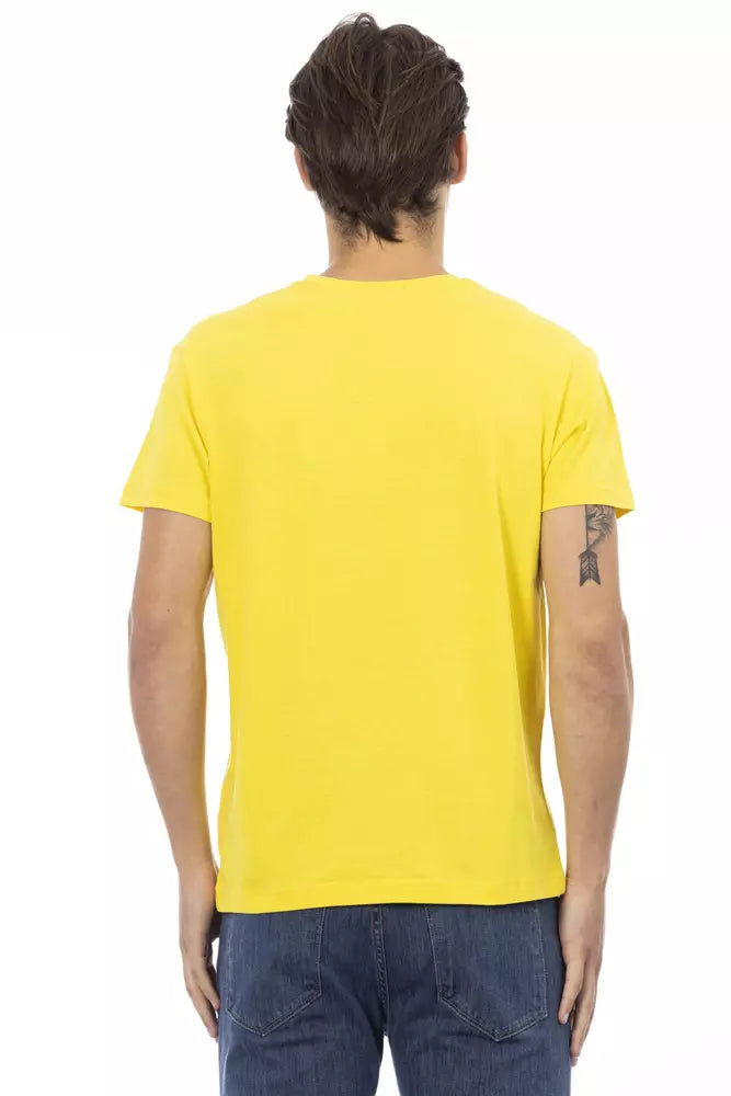 T-shirt Trussardi Action jaune en coton pour homme, col en V