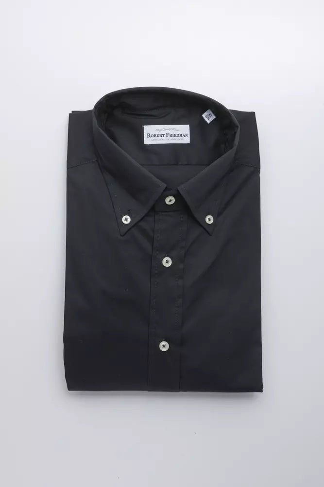 Robert Friedman Black Cotton Button Down Shirt for Men