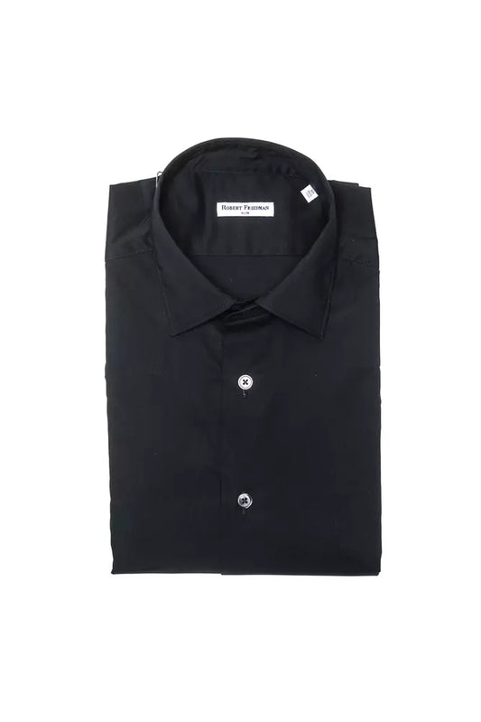 Robert Friedman Black Cotton Medium Slim Collar Shirt for Men