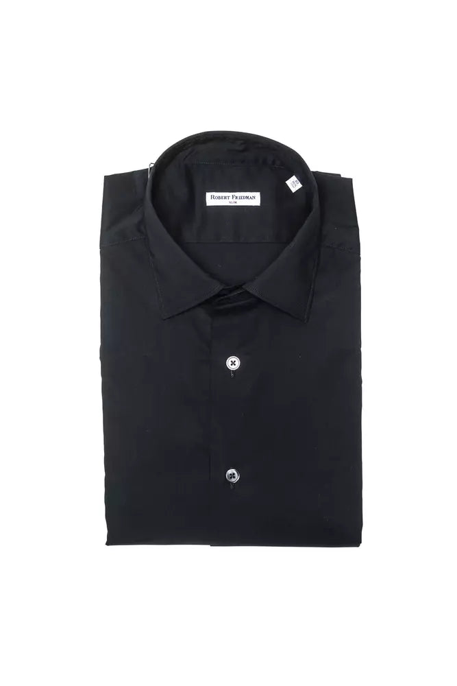 Robert Friedman Black Cotton Medium Slim Collar Shirt for Men