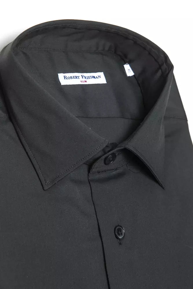 Robert Friedman Grey Cotton Slim Collar Shirt for Men