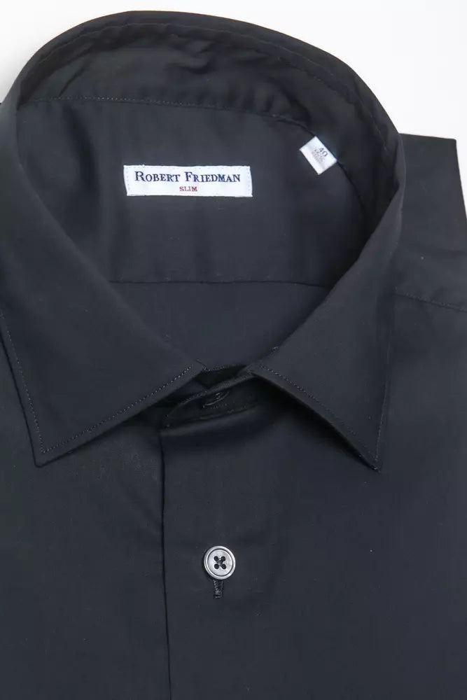 Robert Friedman Black Cotton Men Shirt - Medium Slim Collar