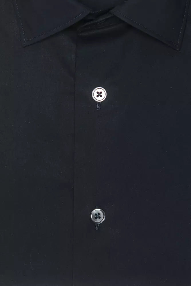 Robert Friedman Black Cotton Men Shirt - Medium Slim Collar