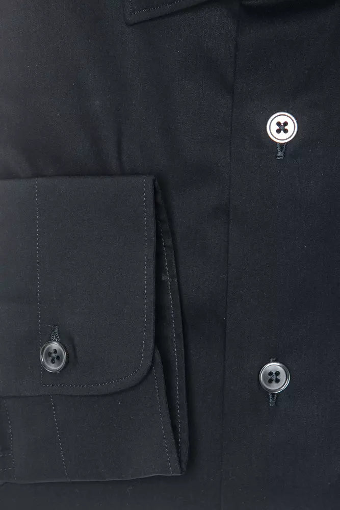 Robert Friedman Black Cotton Men Shirt - Medium Slim Collar