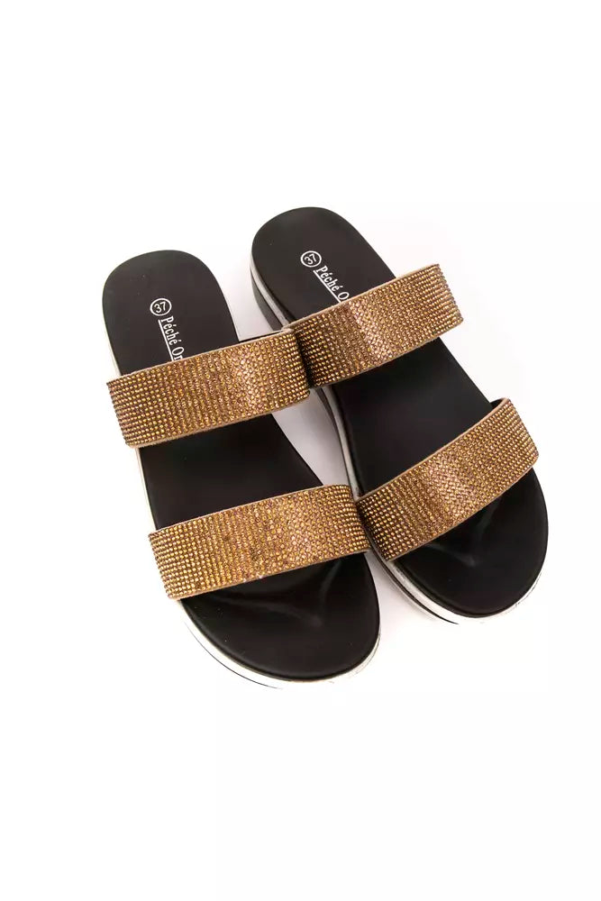 Péché Originel Sandales Femme Beige en Textile avec Strass