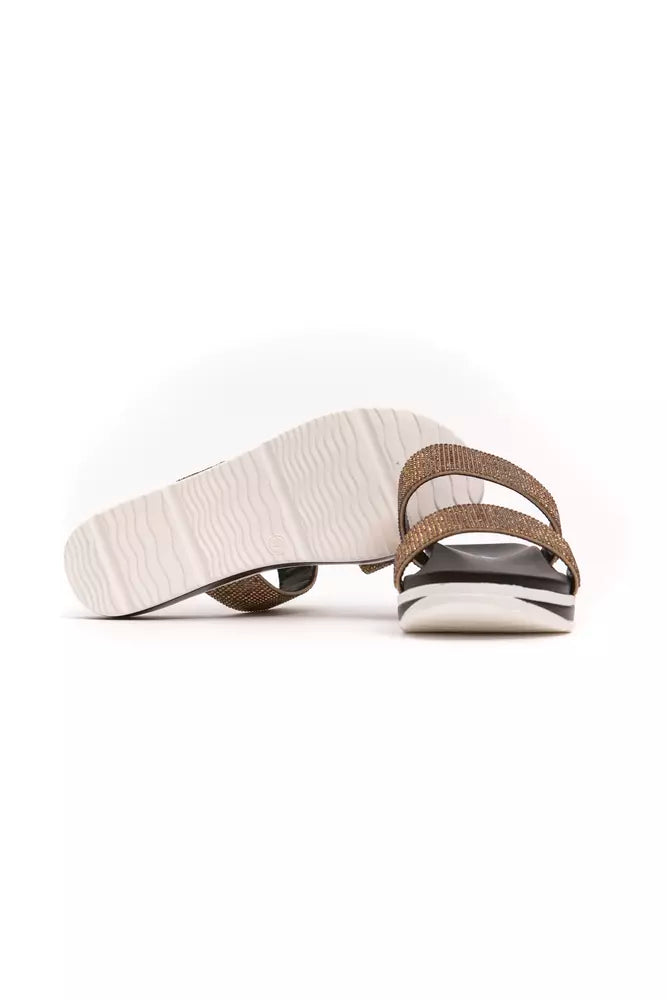 Péché Originel Sandales Femme Beige en Textile avec Strass