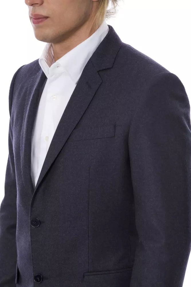 Veste de blazer bleu en laine, simple boutonnage, élégante de Verri