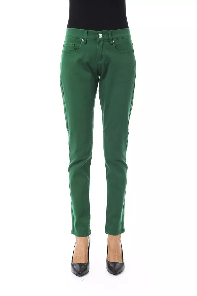 Pantalon Femme Slim Fit Vert en Coton BYBLOS