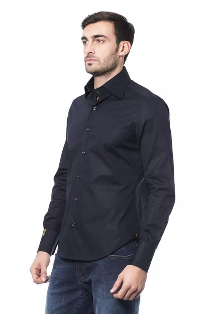 Chemise homme en coton bleu, couture italienne de luxe.