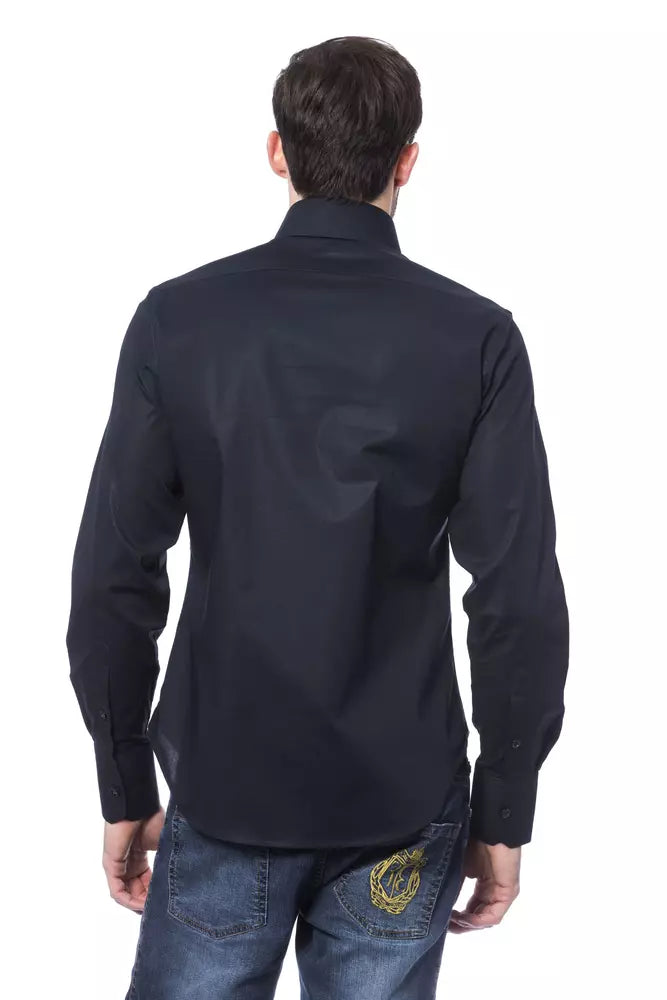 Chemise homme en coton bleu, couture italienne de luxe.