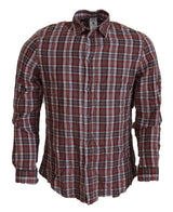 Chemise décontractée à manches longues en coton à carreaux multicolores GF Ferre