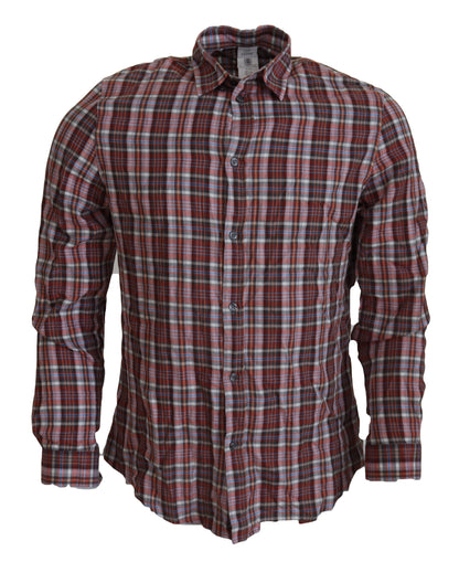 Chemise décontractée à manches longues en coton à carreaux multicolores GF Ferre