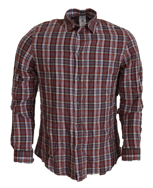 Chemise décontractée à manches longues en coton à carreaux multicolores GF Ferre